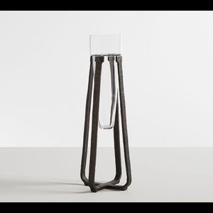 Pottery Barn Bronzed Aluminum Rustic Minimalist Tripod Blown Glass Vase
